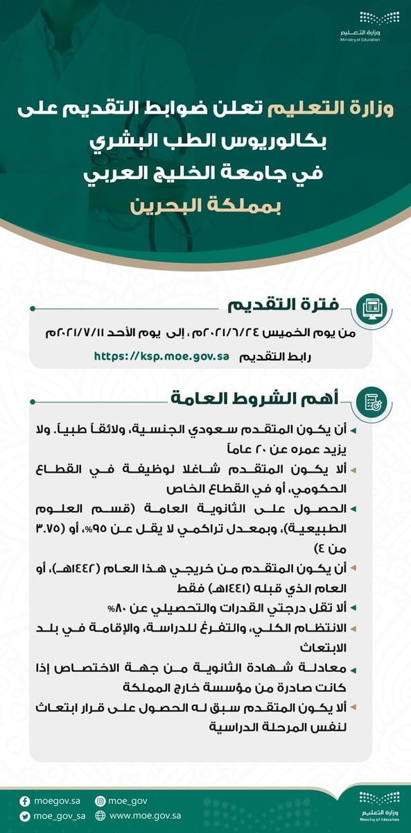 برامج الابتعاث لحملة الثانوية لدراسة الطب بإيرلندا والبحرين لدى وزارة التعليم 4 برامج الابتعاث لحملة الثانوية لدراسة الطب بإيرلندا والبحرين لدى وزارة التعليم 3