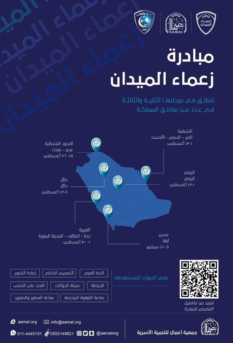 برامج مجانية بالشراكة مع نادي الهلال بعدة مناطق بالمملكة لدى جمعية أعمال 4 برامج مجانية بالشراكة مع نادي الهلال بعدة مناطق بالمملكة لدى جمعية أعمال 3